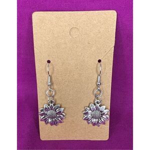 Handmade Silver Dangly Sunflower Earrings